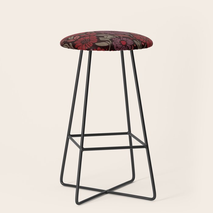 Eternal Summer Block Print Countryside Vibes Flower Garden Crimson Red Stool Gallery Image 1