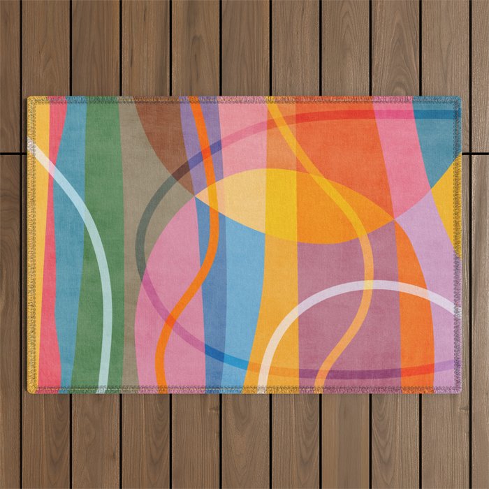 Modern Bold Colorful Shapes Artwork Outdoor Rug