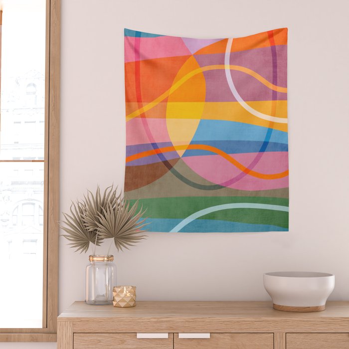 Modern Bold Colorful Shapes Artwork Wall Tapestry Gallery Image 2