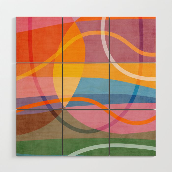 Modern Bold Colorful Shapes Artwork Wood Wall Art Gallery Image 1