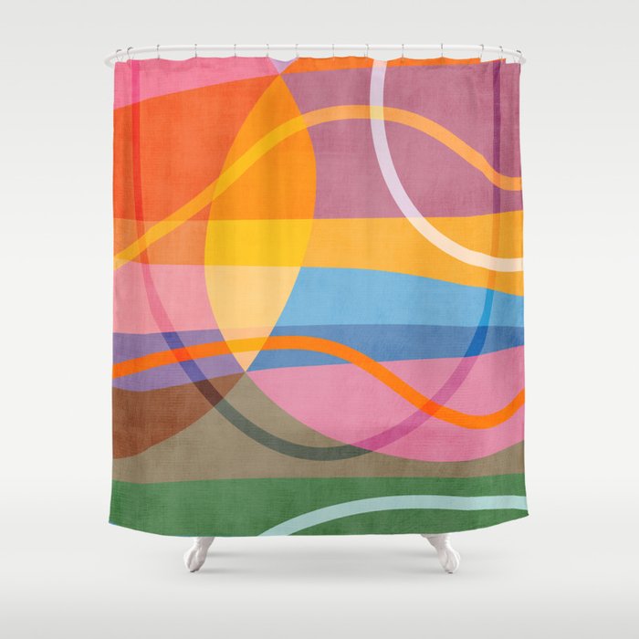 Modern Bold Colorful Shapes Artwork Shower Curtain Gallery Image 1