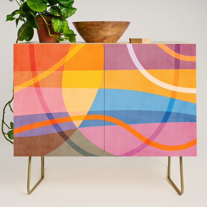 Modern Bold Colorful Shapes Artwork Credenza Gallery Image 1