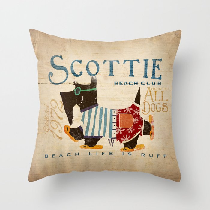 scottie dog art artwork beach scottish terrier sandals flip flops beach life Throw Pillow Gallery Image 6