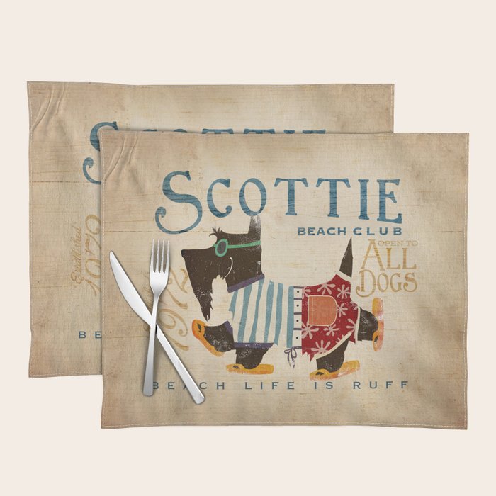 scottie dog art artwork beach scottish terrier sandals flip flops beach life Placemat Gallery Image 1