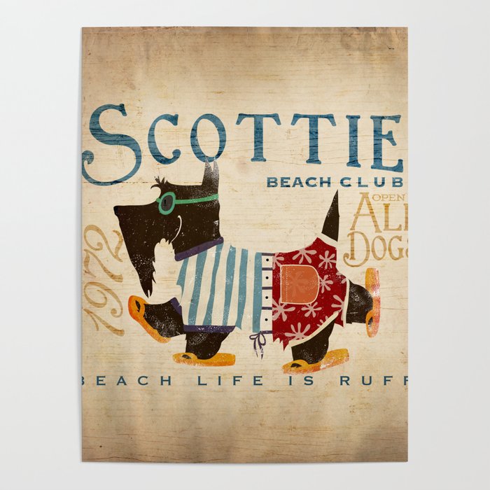 scottie dog art artwork beach scottish terrier sandals flip flops beach life Poster Gallery Image 4