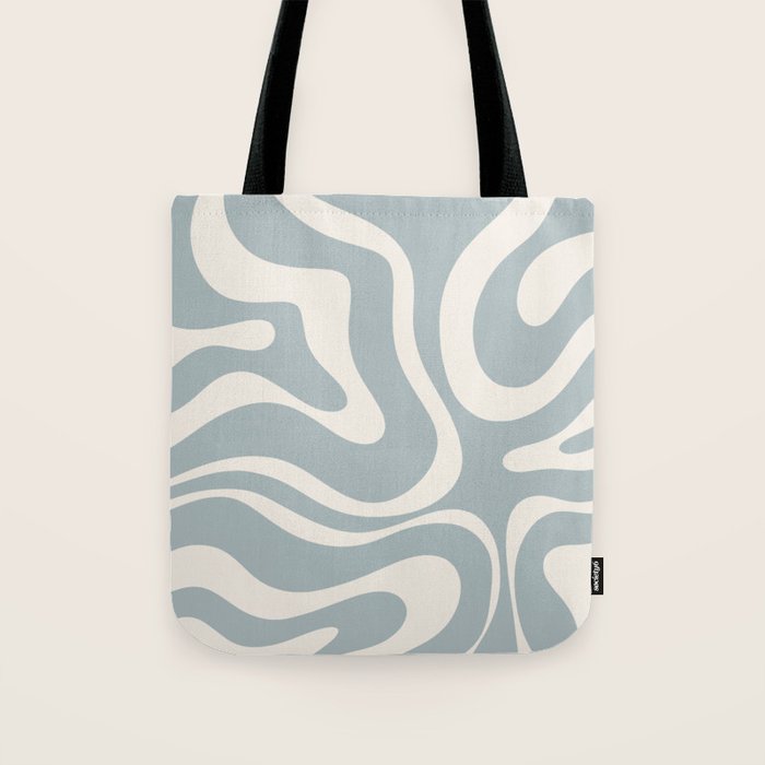 Modern Liquid Swirl Abstract Pattern in Light Blue-Grey and Cream  Tote Bag Gallery Image 1