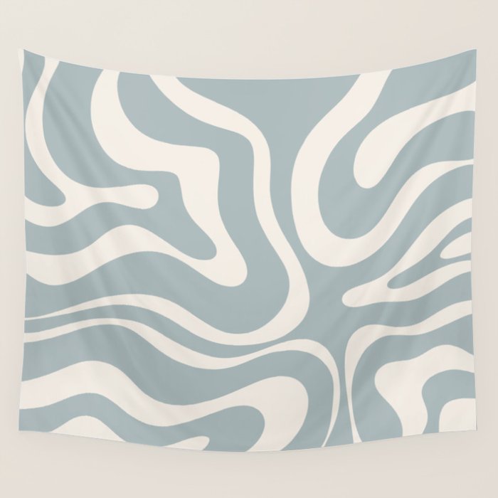 Modern Liquid Swirl Abstract Pattern in Light Blue-Grey and Cream  Wall Tapestry Gallery Image 4