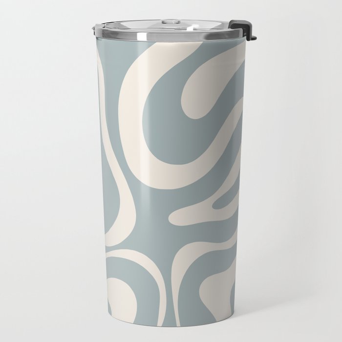 Modern Liquid Swirl Abstract Pattern in Light Blue-Grey and Cream  Travel Mug Gallery Image 2