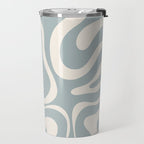 Modern Liquid Swirl Abstract Pattern in Light Blue-Grey and Cream  Travel Mug Gallery Image 2