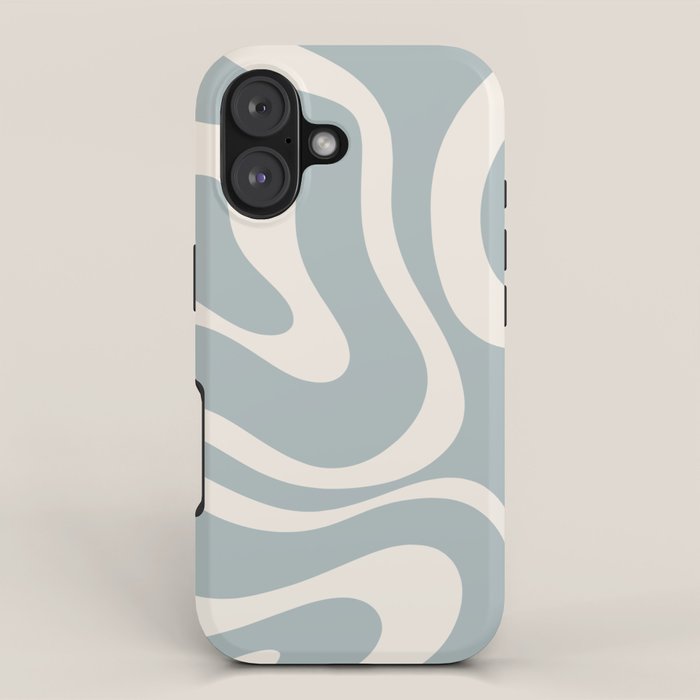 Modern Liquid Swirl Abstract Pattern in Light Blue-Grey and Cream  iPhone Case Gallery Image 1
