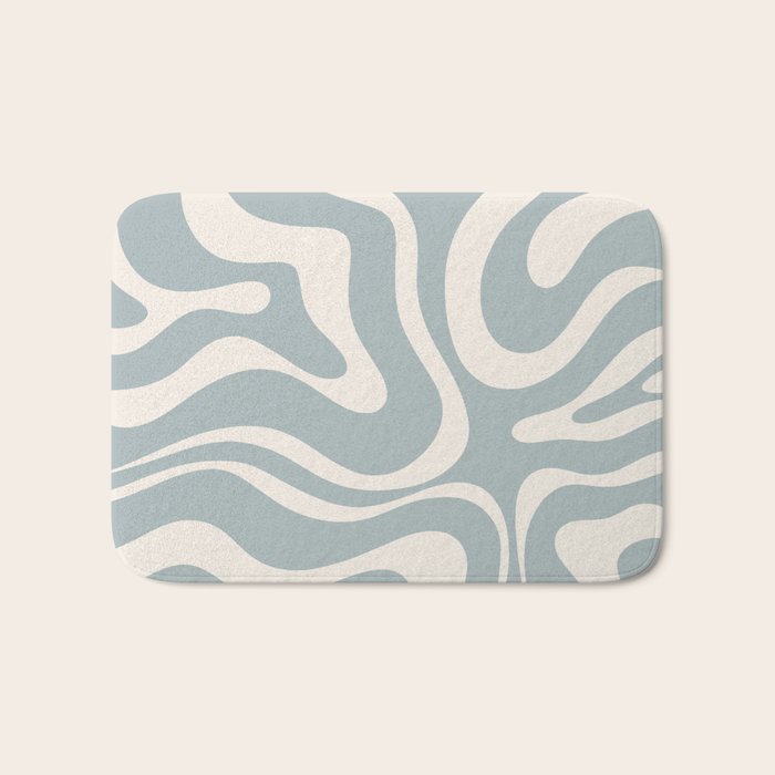 Modern Liquid Swirl Abstract Pattern in Light Blue-Grey and Cream  Bath Mat Gallery Image 1