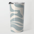 Modern Liquid Swirl Abstract Pattern in Light Blue-Grey and Cream  Travel Mug Gallery Image 3