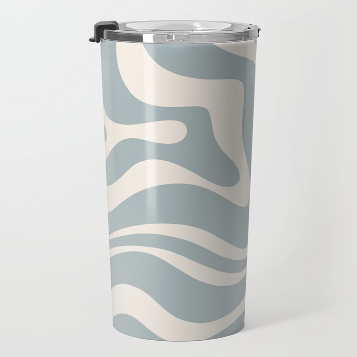 Modern Liquid Swirl Abstract Pattern in Light Blue-Grey and Cream  Travel Mug Gallery Image 3