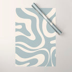 Modern Liquid Swirl Abstract Pattern in Light Blue-Grey and Cream  Wrapping Paper Gallery Image 1