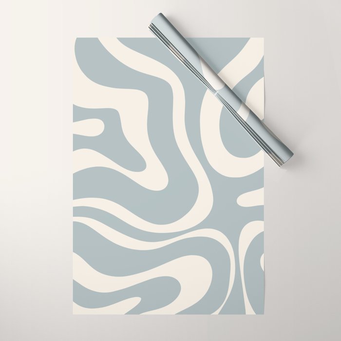Modern Liquid Swirl Abstract Pattern in Light Blue-Grey and Cream  Wrapping Paper Gallery Image 1
