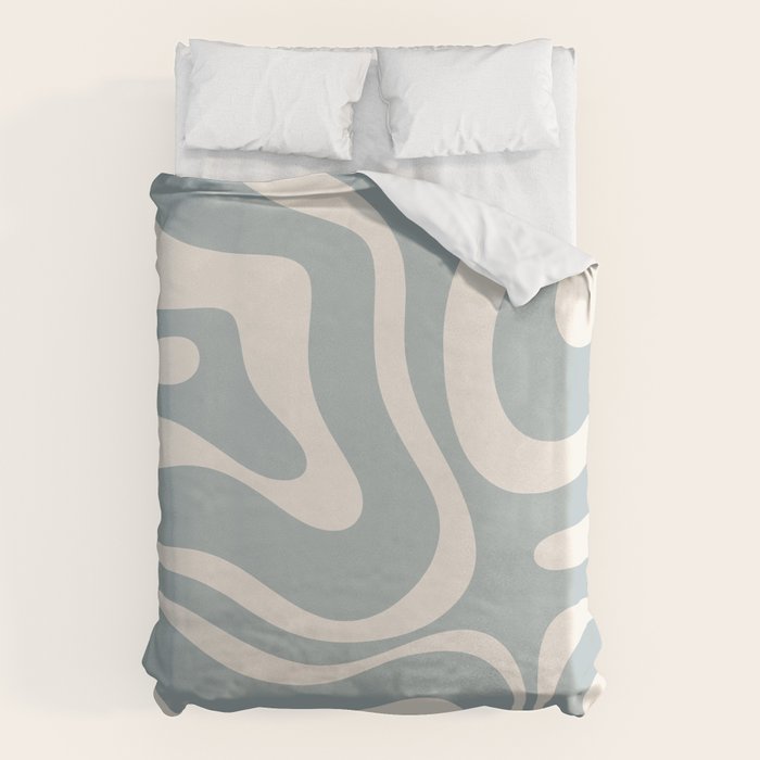 Modern Liquid Swirl Abstract Pattern in Light Blue-Grey and Cream  Duvet Cover Gallery Image 1
