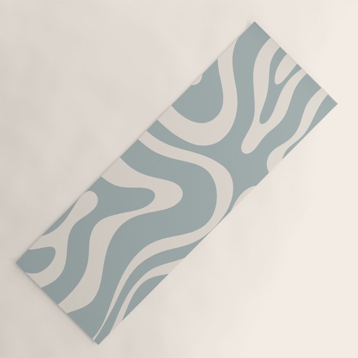 Modern Liquid Swirl Abstract Pattern in Light Blue-Grey and Cream  Yoga Mat Gallery Image 1