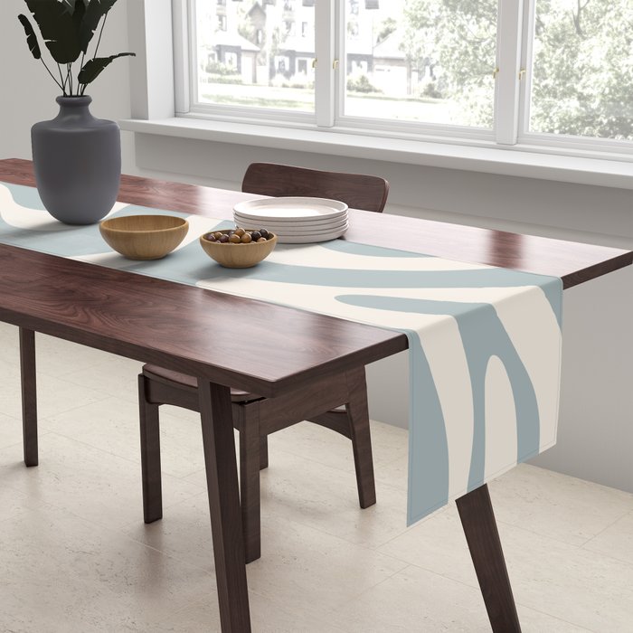Modern Liquid Swirl Abstract Pattern in Light Blue-Grey and Cream  Table Runner Gallery Image 2