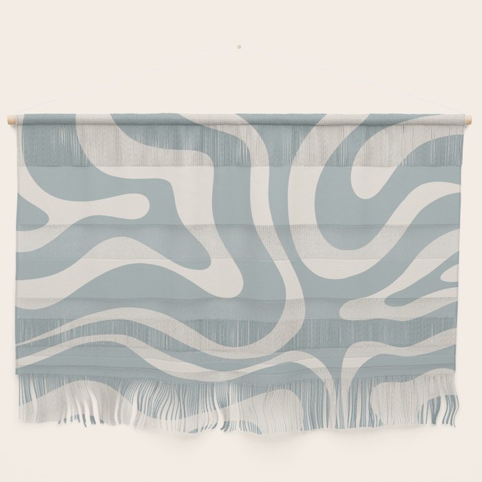 Modern Liquid Swirl Abstract Pattern in Light Blue-Grey and Cream  Wall Hanging Gallery Image 1