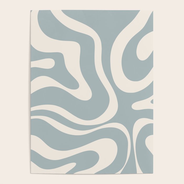 Modern Liquid Swirl Abstract Pattern in Light Blue-Grey and Cream  Poster Gallery Image 1