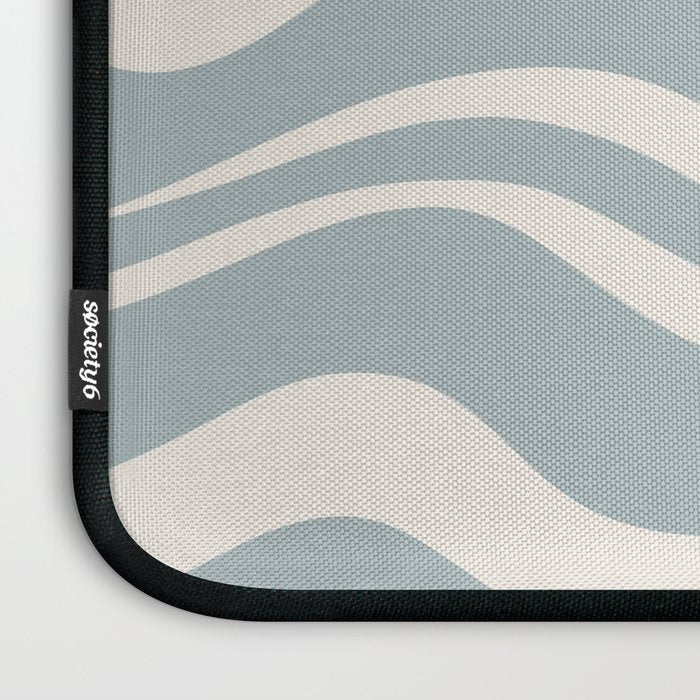 Modern Liquid Swirl Abstract Pattern in Light Blue-Grey and Cream  Laptop Sleeve Gallery Image 3