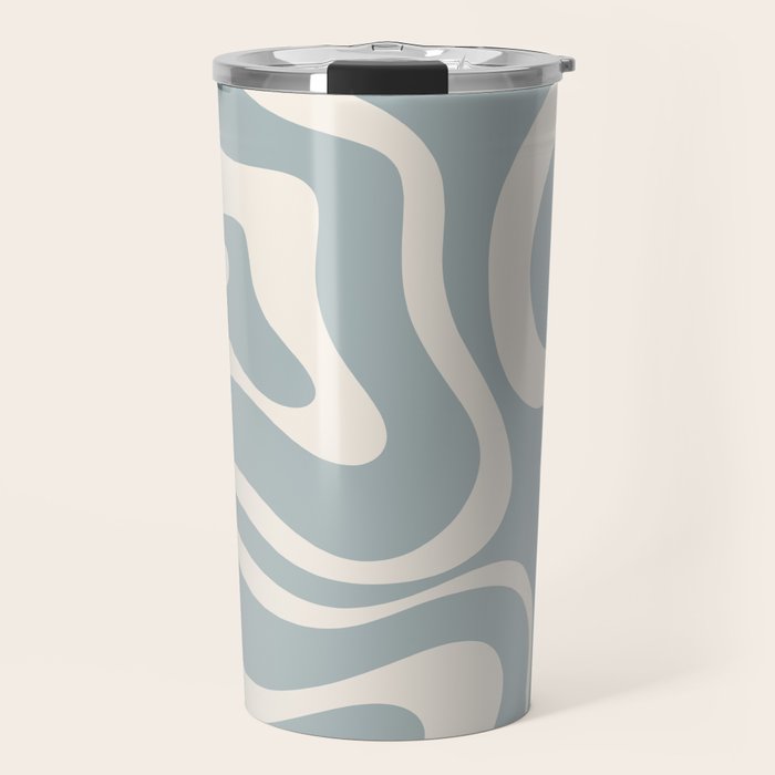 Modern Liquid Swirl Abstract Pattern in Light Blue-Grey and Cream  Travel Mug Gallery Image 1