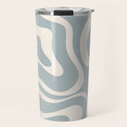 Modern Liquid Swirl Abstract Pattern in Light Blue-Grey and Cream  Travel Mug Gallery Image 1