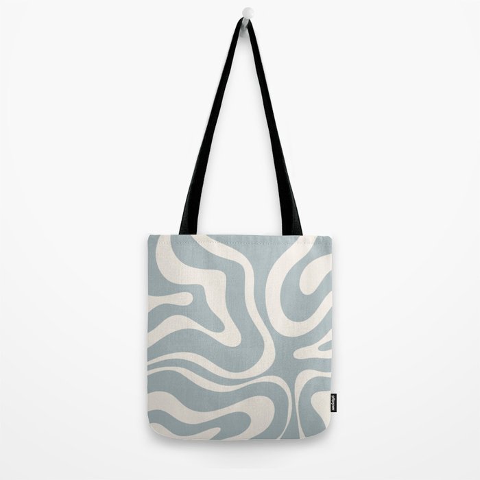 Modern Liquid Swirl Abstract Pattern in Light Blue-Grey and Cream  Tote Bag Gallery Image 2