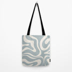 Modern Liquid Swirl Abstract Pattern in Light Blue-Grey and Cream  Tote Bag Gallery Image 2