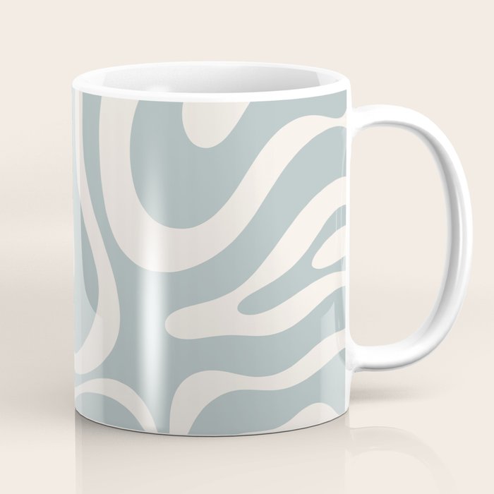 Modern Liquid Swirl Abstract Pattern in Light Blue-Grey and Cream  Coffee Mug Gallery Image 1