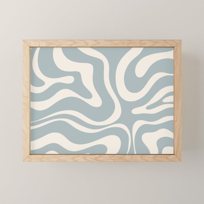 Modern Liquid Swirl Abstract Pattern in Light Blue-Grey and Cream  Mini Art Print Gallery Image 1