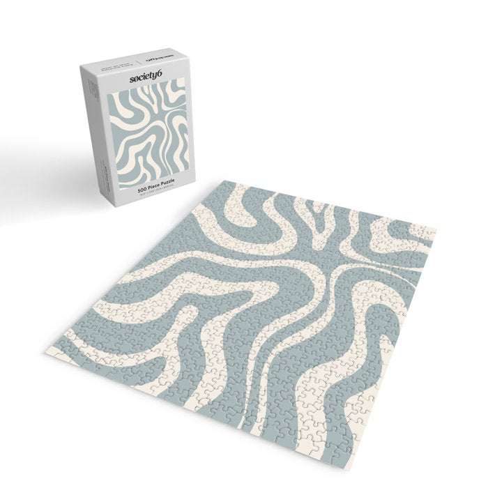 Modern Liquid Swirl Abstract Pattern in Light Blue-Grey and Cream  Jigsaw Puzzle Gallery Image 2