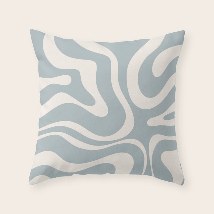 Modern Liquid Swirl Abstract Pattern in Light Blue-Grey and Cream  Throw Pillow Gallery Image 6