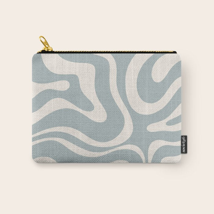Modern Liquid Swirl Abstract Pattern in Light Blue-Grey and Cream  Carry All Pouch Gallery Image 1