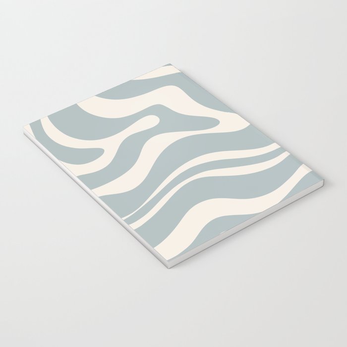 Modern Liquid Swirl Abstract Pattern in Light Blue-Grey and Cream  Notebook Gallery Image 3