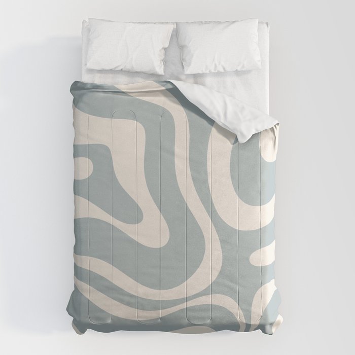 Modern Liquid Swirl Abstract Pattern in Light Blue-Grey and Cream  Comforter Gallery Image 6