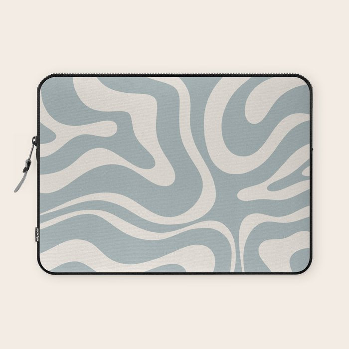 Modern Liquid Swirl Abstract Pattern in Light Blue-Grey and Cream  Laptop Sleeve Gallery Image 1