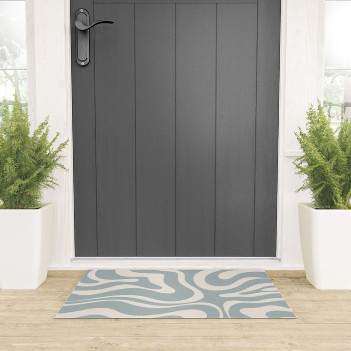 Modern Liquid Swirl Abstract Pattern in Light Blue-Grey and Cream  Welcome Mat Gallery Image 3