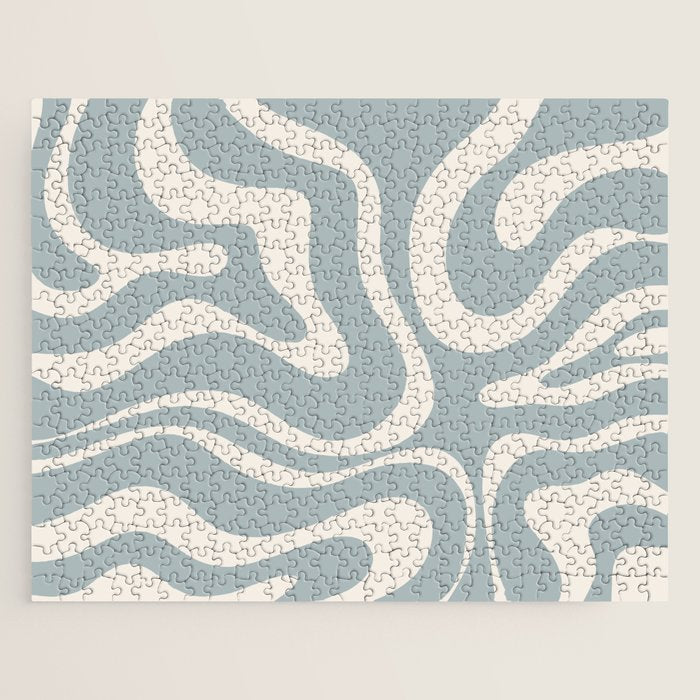 Modern Liquid Swirl Abstract Pattern in Light Blue-Grey and Cream  Jigsaw Puzzle Gallery Image 1