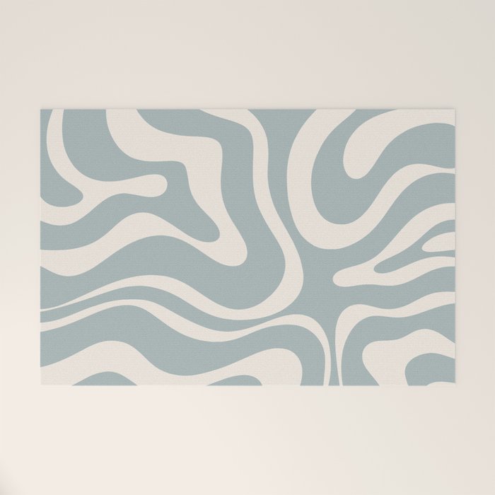 Modern Liquid Swirl Abstract Pattern in Light Blue-Grey and Cream  Welcome Mat Gallery Image 1