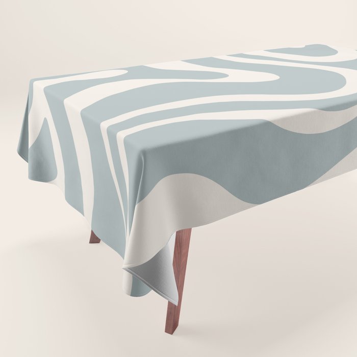 Modern Liquid Swirl Abstract Pattern in Light Blue-Grey and Cream  Tablecloth Gallery Image 1