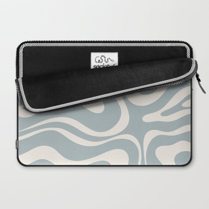 Modern Liquid Swirl Abstract Pattern in Light Blue-Grey and Cream  Laptop Sleeve Gallery Image 2