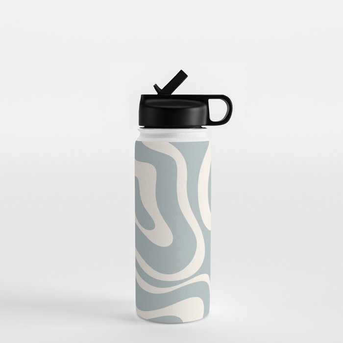 Modern Liquid Swirl Abstract Pattern in Light Blue-Grey and Cream  Water Bottle Gallery Image 1