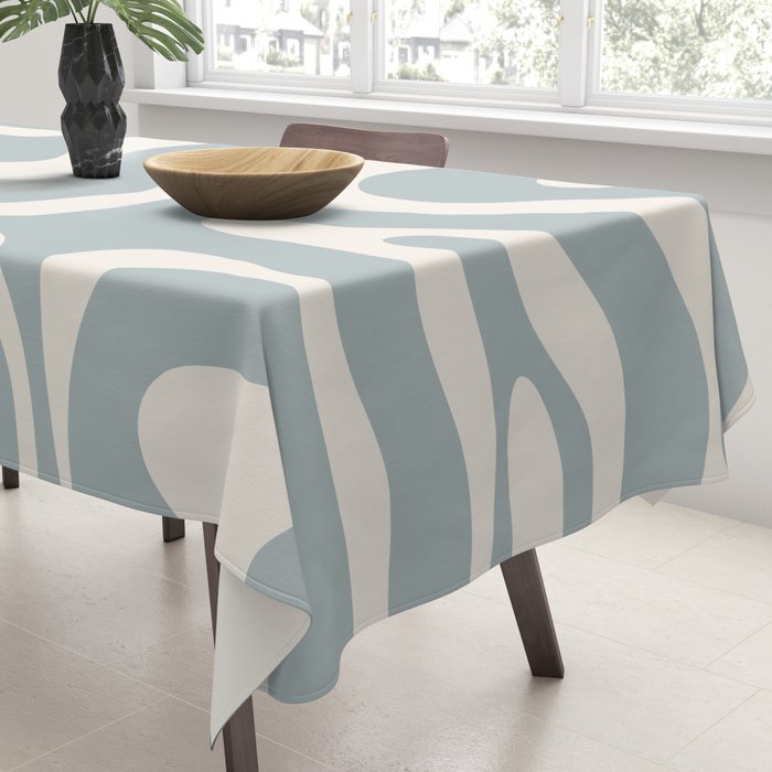 Modern Liquid Swirl Abstract Pattern in Light Blue-Grey and Cream  Tablecloth Gallery Image 3