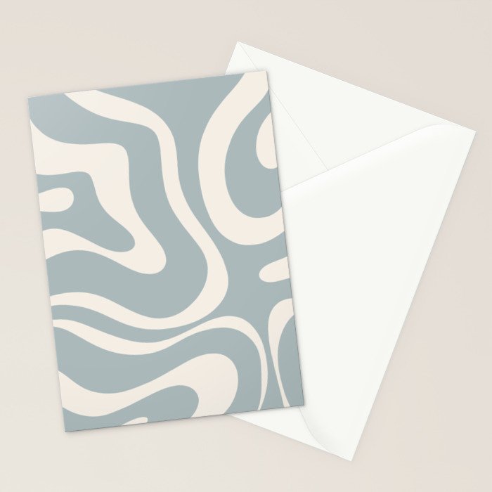 Modern Liquid Swirl Abstract Pattern in Light Blue-Grey and Cream  Stationery Card Gallery Image 2