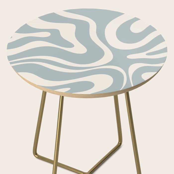 Modern Liquid Swirl Abstract Pattern in Light Blue-Grey and Cream  Side Table Gallery Image 2