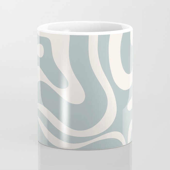 Modern Liquid Swirl Abstract Pattern in Light Blue-Grey and Cream  Coffee Mug Gallery Image 4