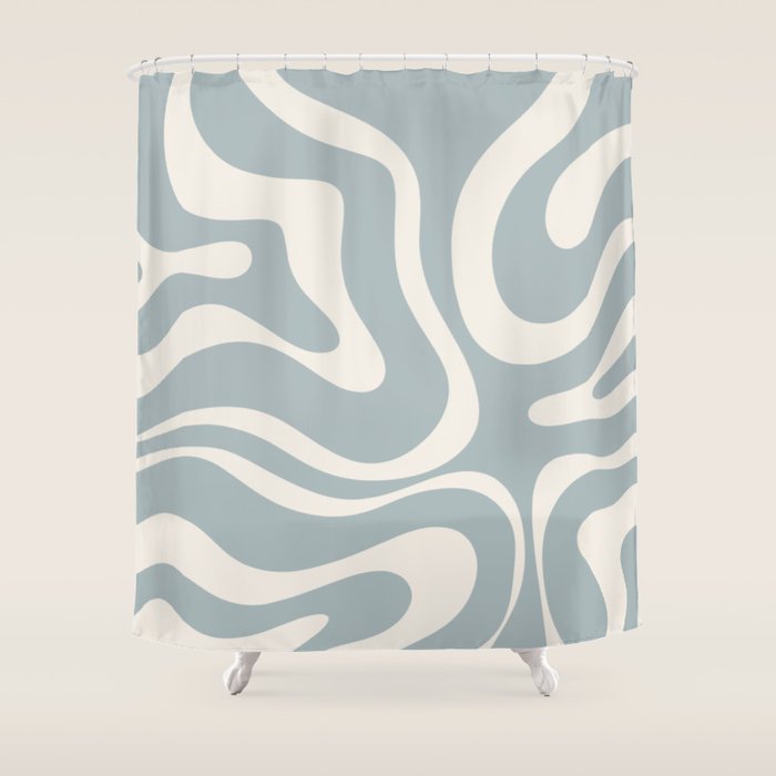 Modern Liquid Swirl Abstract Pattern in Light Blue-Grey and Cream  Shower Curtain Gallery Image 1