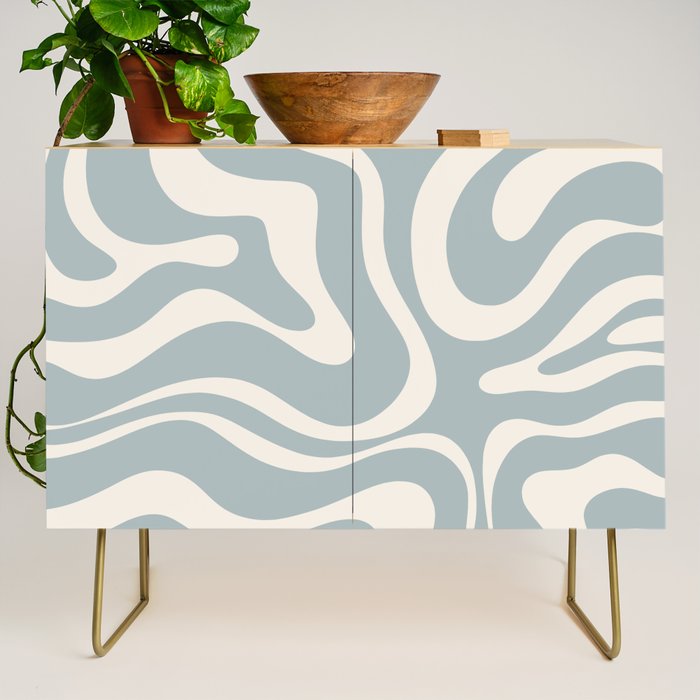 Modern Liquid Swirl Abstract Pattern in Light Blue-Grey and Cream  Credenza Gallery Image 1
