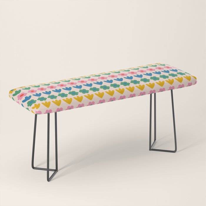 Spring Flower Stripes Cute and Cheerful Floral Pattern Pink Blue Green Mustard Yellow Bench Gallery Image 1